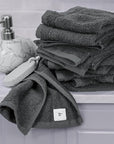 Tens Towels Pack of 12 Washcloths, 12 x 12 Inches, Lighter Weight, Quick to Dry, Super Soft & Absorbent, Gentle Face Towels, Hotel Quality, Perfect for Bathroom, Gym, Spa (Dark Grey, 12 Pack)