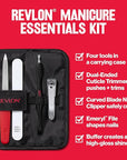 Revlon Manicure Essentials Kit with Travel Case, Nail Care Set with Dual Ended Cuticle Trimmer, Curved Blade Clippers, Compact Emeryl File & Buffer (Pack of 1)