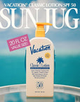 Vacation Classic Lotion SPF 50 Sun Jug, Broad Spectrum Bulk Sunscreen SPF 50, Water Resistant Sunblock, Suntan Lotion with Pump, Vegan, Family-Size, 20 Fl. Oz.