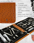 3 Swords Germany - brand quality 12 piece manicure pedicure grooming kit set for professional finger & toe nail care with cognac synthetic leather case - Made in Germany