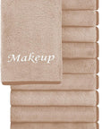 Cosy Family 10 Pack Makeup Remover Wash Cloths - Soft Microfiber Fingertip Facial Cleansing Cloths for Hand and Make Up, 12 x 12 in, Brown