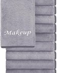 Cosy Family 10 Pack Makeup Remover Wash Cloths - Soft Microfiber Fingertip Facial Cleansing Cloths for Hand and Make Up, 12 x 12 in, Grey