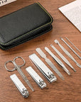 Premium Stainless Steel Nail Clippers Set - Travel Grooming Kit, 10pc Manicure/Pedicure Tools with PU Case - Gift Ideas(C-Black)