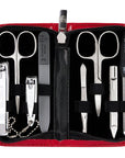 3 Swords Germany - brand quality 8 piece manicure pedicure grooming kit set synthetic leather case red - Made in Germany
