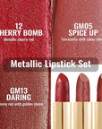 Oulac Metallic Red Lipstick Set 3PCS High Impact Lipcolor with Moisturizing Formula, Vegan Beauty, Full-Coverage Lip Color, Gift Lipstick for Women, 4.3g X 3PCS, 12+GM05+GM13