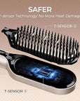 TYMO Hair Straightener Brush - Upgraded Ionic Plus Straightening Brush with Dense Bristles, 16 Temps, Dual Voltage | Ceramic Hot Comb for Women | Flat Iron for Thick Curly Hair, Gold