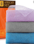 UJFQBH 3 Pieces African exfoliating net African Net Long Net Bath Sponge Exfoliating Shower Body Scrubber Back Scrubber Skin Smoother,Great for Daily Use (Purple Gray Blue)