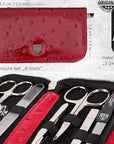 3 Swords Germany - brand quality 8 piece manicure pedicure grooming kit set synthetic leather case red ostrich - Made in Germany