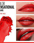 Maybelline Color Sensational Lipstick, Lip Makeup, Cream Finish, Hydrating Lipstick, Nude, Pink, Red, Plum Lip Color, On Fire Red, 0.15 oz; (Packaging May Vary)
