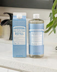Dr. Bronner’s Pure-Castile Liquid Soap Bottle & Refill Carton - Made with Regenerative Organic Certified Oils, 82% Less Plastic-18-in-1 Uses for Face, Body Wash, Hand Soap Refill- Baby Unscented,32 oz