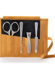 GERMANIKURE 4pc Manicure Set in Yellow Leather Case - Made in Solingen Germany, FINOX Stainless Steel Tools – Professional Quality Compact Nail Grooming Kit