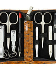3 Swords Germany – brand quality 8 piece manicure pedicure grooming kit set for professional nail care with synthetic leather case ostrich cognac - Made in Germany