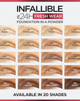 L'Oreal Paris Makeup Infallible Fresh Wear Foundation in a Powder, Up to 24H Wear, Waterproof, Sienna, 0.31 oz.