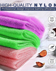 UJFQBH 3 Pieces African Bath Sponge African Net Long Net Bath Sponge Exfoliating Shower Body Scrubber Back Scrubber Skin Smoother,Great for Daily Use (Purple, Pink,Green)
