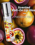 Blossom Roll on Lip Gloss, Scented Clear High Shine Moisturizing Lip Oil, Non Sticky, Infused with Real Flowers, Made in USA, 0.2oz, Passion Fruit