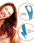 GRIN Tongue Cleaner, 32 Count, Disposable Tongue Cleaner, Hygienic Scraper, Recycled Plastic, Clean Tongue, Promote Fresh Breath, Includes Safe Fold- Back Tooth Pick