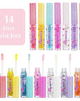 14pc Fruity Flavored Lip Gloss Set - Lip Gloss in Assorted Fruity Flavors, Non Toxic Makeup for Kids & Teens