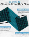 Japanese Exfoliating Washcloth for Back & Body - Charcoal & Silver Ion Exfoliating Towel with Handles - Two-Sided Gentle Exfoliation & Deep Cleansing Soft Body Wash Cloths for Shower - Green
