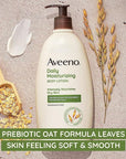 Aveeno Daily Moisturizing Body Lotion for Dry Skin with Prebiotic Oat, Fragrance & Paraben Free, Non-Greasy, Non-Comedogenic, for Sensitive Skin & 48-Hour Moisturizer 18 Fl Oz