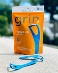 GRIN Tongue Cleaner, 32 Count, Disposable Tongue Cleaner, Hygienic Scraper, Recycled Plastic, Clean Tongue, Promote Fresh Breath, Includes Safe Fold- Back Tooth Pick (Pack of 3)