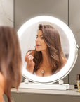 ROLOVE 13 Inch Vanity Mirror with Lights, Round Make Up Mirror with Lighting, LED Mirror Makeup Mirror with Lights for Bedroom Tabletop, Smart Touch Control, 360° Rotation (White)