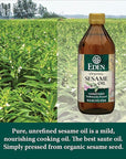 Eden Organic Sesame Oil, Unrefined, Extra Virgin, Traditionally Pressed, 16 fl oz Glass Bottle