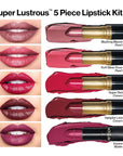 Revlon Super Lustrous 5-Piece Lipstick Gift Set, High Impact, Moisturizing, 460 Blushing Mauve & 430 Soft Silver Rose (Pearl), 775 Super Red & 777 Vampire Love (Cream), 025 Insane (Matte), 0.75 Oz