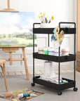 Ronlap 3 Tier Slim Rolling Storage Cart with Wheels Plastic Utility Cart Organizer for Snack Craft Art Postpartum Baby Diaper Nail Makeup in Bathroom Laundry Room Kitchen Bedside Narrow Space, Black