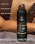 Australian Gold Continuous Spray Sunscreen with Instant Bronzer SPF 15, Immediate Glow & Dries Fast, Broad Spectrum, Water Resistant, Non-Greasy, Oxybenzone Free, Cruelty Free, 6 Ounce