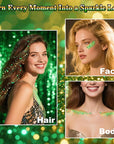MEICOLY Gold and Green Face Glitter,Green Face Glitter,Gold Hair Accessories,Sparkle Halloween Body Glitter Makeup for Mardi Gras Carnival Festival Party,St Patricks Day Accessories