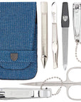 3 Swords Germany - brand quality 6 piece manicure pedicure grooming kit set for professional nail care with jeans textile case - Made in Germany