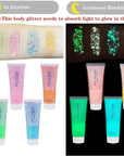 MEICOLY Neon Blue Body Glitter Gel,UV Blacklight Chunky Face Glitter Gel,Glow in The Dark Glitter Paint,Singer Concert Music Festival Party Rave Accessories,Halloween Glitter Makeup for Women,50ml