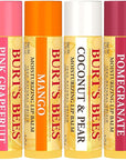 Burt's Bees Lip Balm - Pink Grapefruit, Mango, Coconut & Pear, and Pomegranate Pack, Lip Moisturizer With Beeswax, Tint-Free, Natural Origin Conditioning Treatment, 4 Tubes, 0.15 oz.