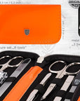 3 Swords Germany - brand quality 8 piece manicure pedicure grooming kit set synthetic leather case orange - Made in Germany