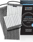 Japanese Exfoliating Washcloth for Back & Body 2-Pack - Charcoal & Silver Ion Exfoliating Towel with Handles - Two-Sided Gentle Exfoliation & Deep Cleanse Body Wash Cloths for Shower - 2 White