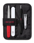 Revlon Manicure Essentials Kit with Travel Case, Nail Care Set with Dual Ended Cuticle Trimmer, Curved Blade Clippers, Compact Emeryl File & Buffer (Pack of 1)