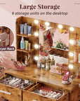 Furmax Vanity Desk with Mirror and LED Light Bulb, Small Makeup Vanity Table with Drawers, Dressing Table with Power Outlet and Hair Drayer Holder for Bedroom (Rustic Brown & Black)