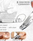 3 Swords Germany - Brand Quality 4 Piece Manicure Pedicure Grooming kit Set for Professional Finger & Toe Nail Care Tweezers File Clipper Fashion Leather case in Gift Box, Made by 3 Swords (02570)
