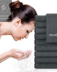 Cosy Family 10 Pack Makeup Remover Wash Cloths - Soft Microfiber Fingertip Facial Cleansing Cloths for Hand and Make Up, 12 x 12 in, Black Grey