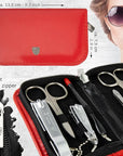 3 Swords Germany – brand quality 8 piece manicure pedicure grooming kit set for professional nail care with synthetic leather case red - Made in Germany