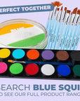 Blue Squid Face Paint Water Based Single Cake Professional Face & Body Paint - Water Activated, Kids Adults Face Painting for Costume, Halloween Makeup, Cosplay - Green, White, & Orange Face Paint 30g
