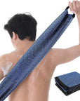 Japanese-style exfoliating bath towel and towel set (2 pieces) - loofah, durable and quick-drying, extra-long design, skin-friendly material, mesh design, suitable for all skin types - 1 blue, 1 black