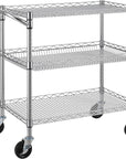 Finnhomy 3 Tier Heavy Duty Commercial Grade Utility Cart, Wire Rolling Cart with Handle Bar, Steel Service Cart with Wheels, Utility Shelf Plant Display Shelf Food Storage Trolley, NSF Listed