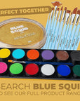 Blue Squid Face Paint Water Based Single Cake Professional Face Paint & Body Paint - Water Activated, Kids Adults Face Painting for Costume, Halloween Makeup, Cosplay - Metallic Gold Face Paint 30g