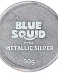 Blue Squid Face Paint Water Based Single Cake Professional Face Paint & Body Paint - Water Activated, Kids Adults Face Painting for Costume, Halloween Makeup, Cosplay - Metallic Silver Face Paint 30g