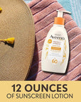 Aveeno Protect + Hydrate Sunscreen Moisturizing Lotion with Prebiotic Oat, Broad Spectrum SPF60, Paraben, & Oil Free, Weightless, Water & Sweat Resistant (80-min) for Sensitive Skin, 12 Fl Oz