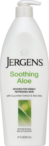 Jergens Soothing Aloe Refreshing Body Lotion, Aloe Vera Body and Hand Moisturizer, 21 Fl Oz, Illuminating Hydralucence Blend, with Cucumber Extract, Dermatologist Tested (Pack of 2)