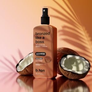 b.tan Sun Tanning Lotion Spray | Bronzed Like a Boss - Brown Outdoor Bronzing Accelerator, Best Tan Intensifier, No SPF, Packed with Coconut Oil, Peptides, & Vitamin E, Austrailian Brand, 8.45 Fl Oz