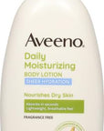 Aveeno Sheer Hydration Daily Moisturizing Fragrance-Free Lotion with Nourishing Prebiotic Oat, Fast-Absorbing Body Moisturizer for Dry Skin with Lightweight, Breathable Feel, 18 fl. oz (Pack of 2)