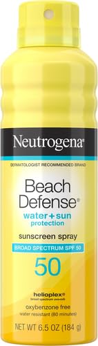 Neutrogena Beach Defense Sunscreen Spray SPF 50, Hawaii Reef Act 104 Compliant, Octinoxate & Oxybenzone Free, Broad Spectrum, Fast Absorbing & Lightweight, Face and Body Sunscreen, 6.5 Oz (Pack of 2)